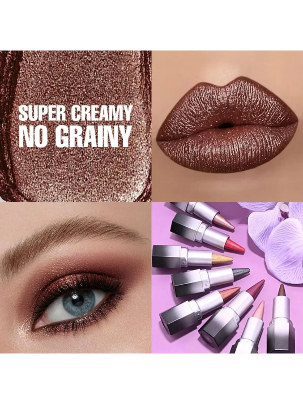 Women 1Pcs-08 Black Silver Shimmery Metallic Cone-Tip Glitter Lipstick Lip Liner